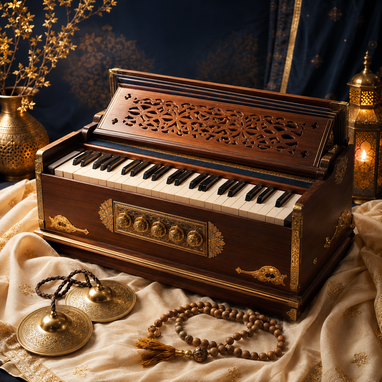 A luminous spiritual atmosphere representing chanting and kirtan
