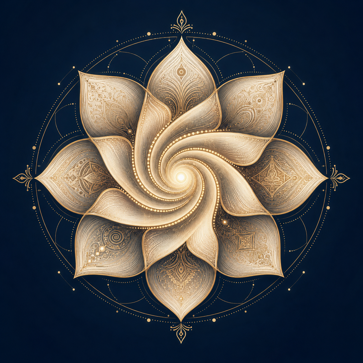 A golden lotus mandala representing the inward path of the Yoga Sutras